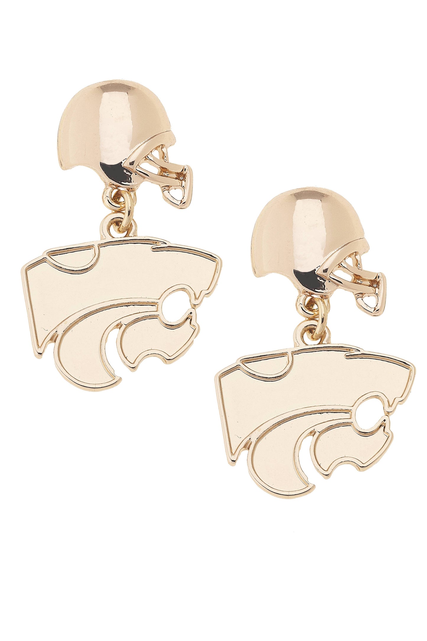 Kansas State Wildcats Logo Helmet Earrings in Shiny Gold