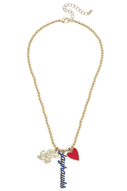 Kansas Jayhawks Ball Bead Charm Necklace in Shiny Gold