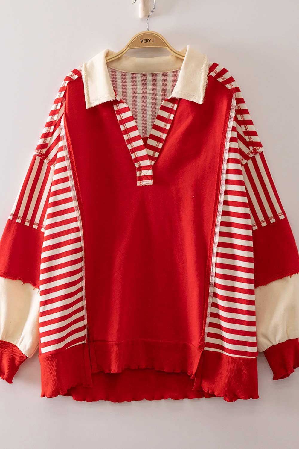 Vintage Stripe Rugby Sweatshirt- Red