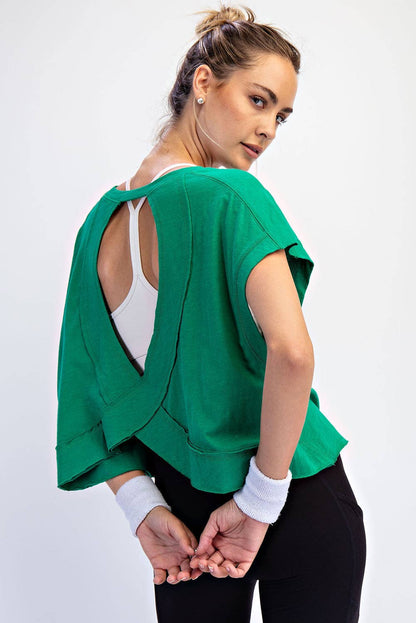Cotton Open Back Top- Green