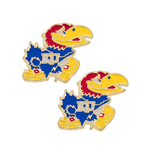 Kansas Jayhawks Enamel Logo Stud Earrings in Shiny Gold