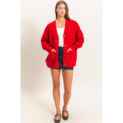 Oversized Knit Cardigan- Red