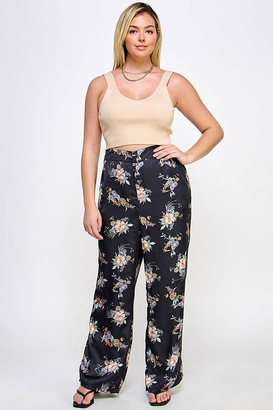 PLUS-Satin Floral Pant