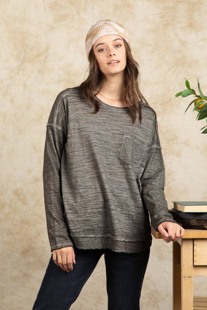 NT11158X-PLUS SIZE Raw Edge Detail Washed Top: DENIM / 1X-2X-3X/3-2-1