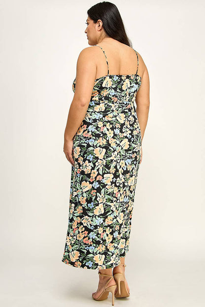 Plus Size Floral Wrap Maxi Dress WG18073-D: Black / Plus Size / XL