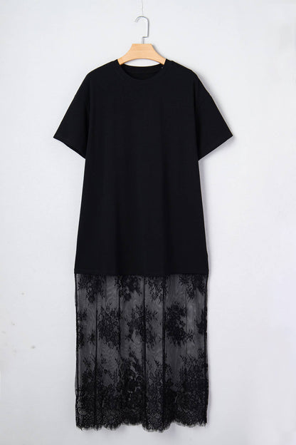 Mesh Lace T Shirt Maxi Dress