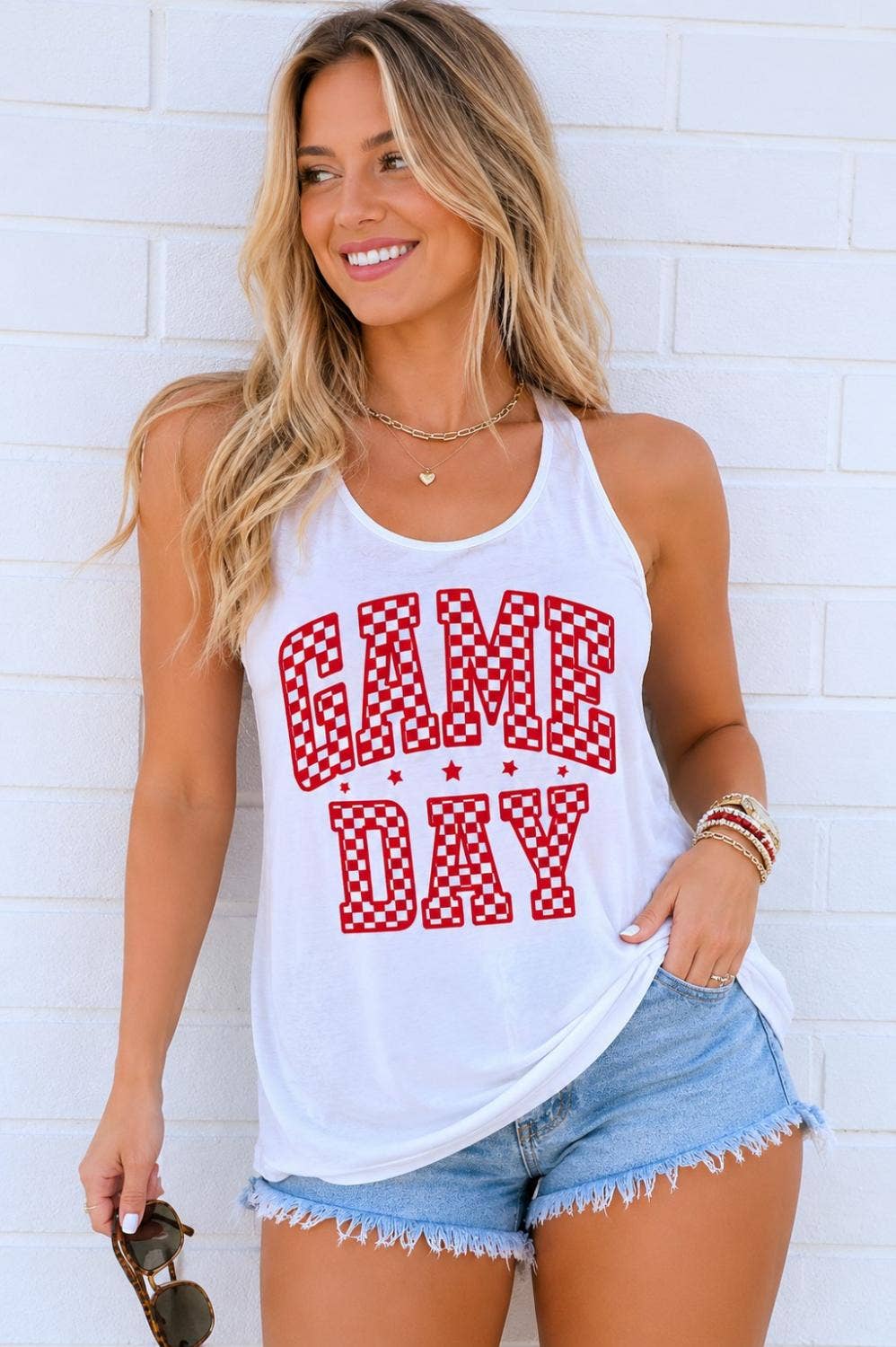 Game Day Checkered Graphic Racerback Tank