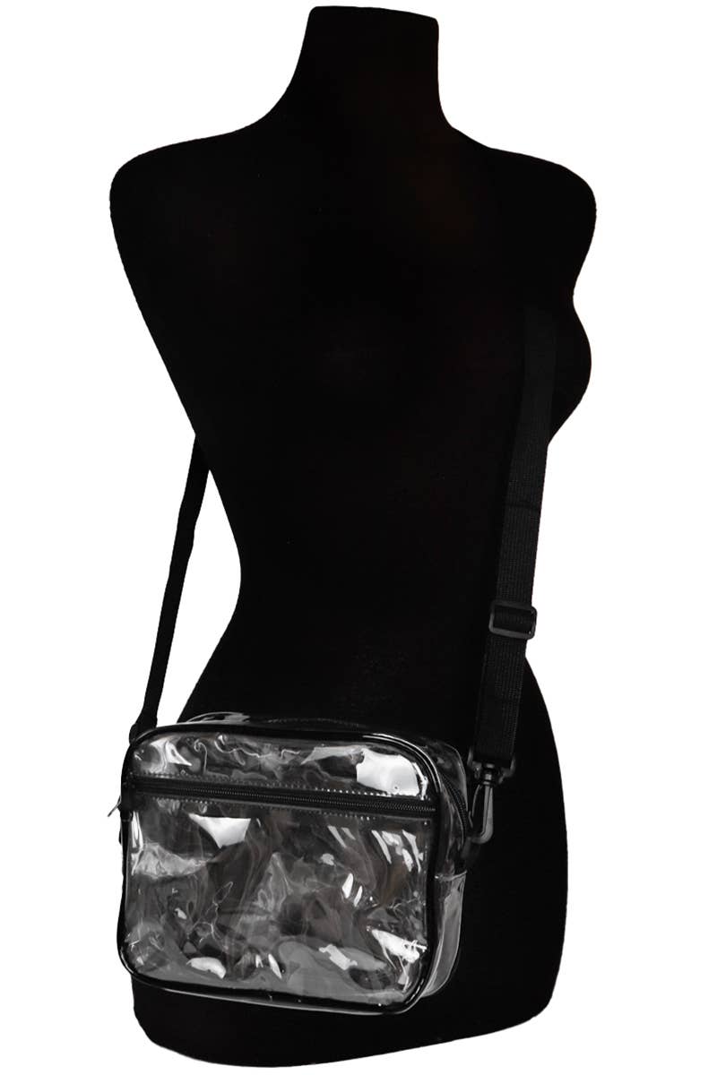 Clear Crossbody Messenger Travel Bag-Black