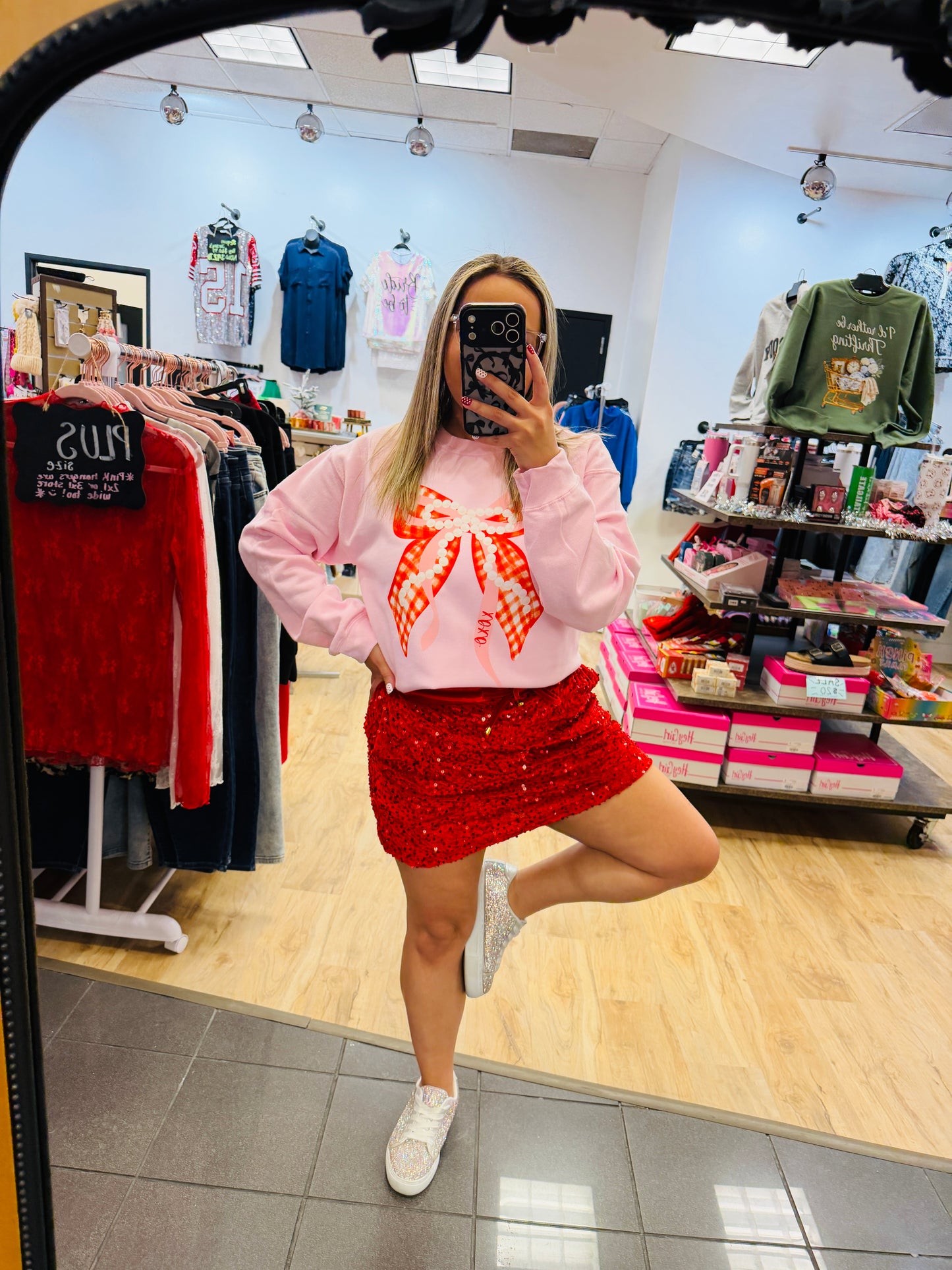 Velvet Hour Sequin Skort-Red