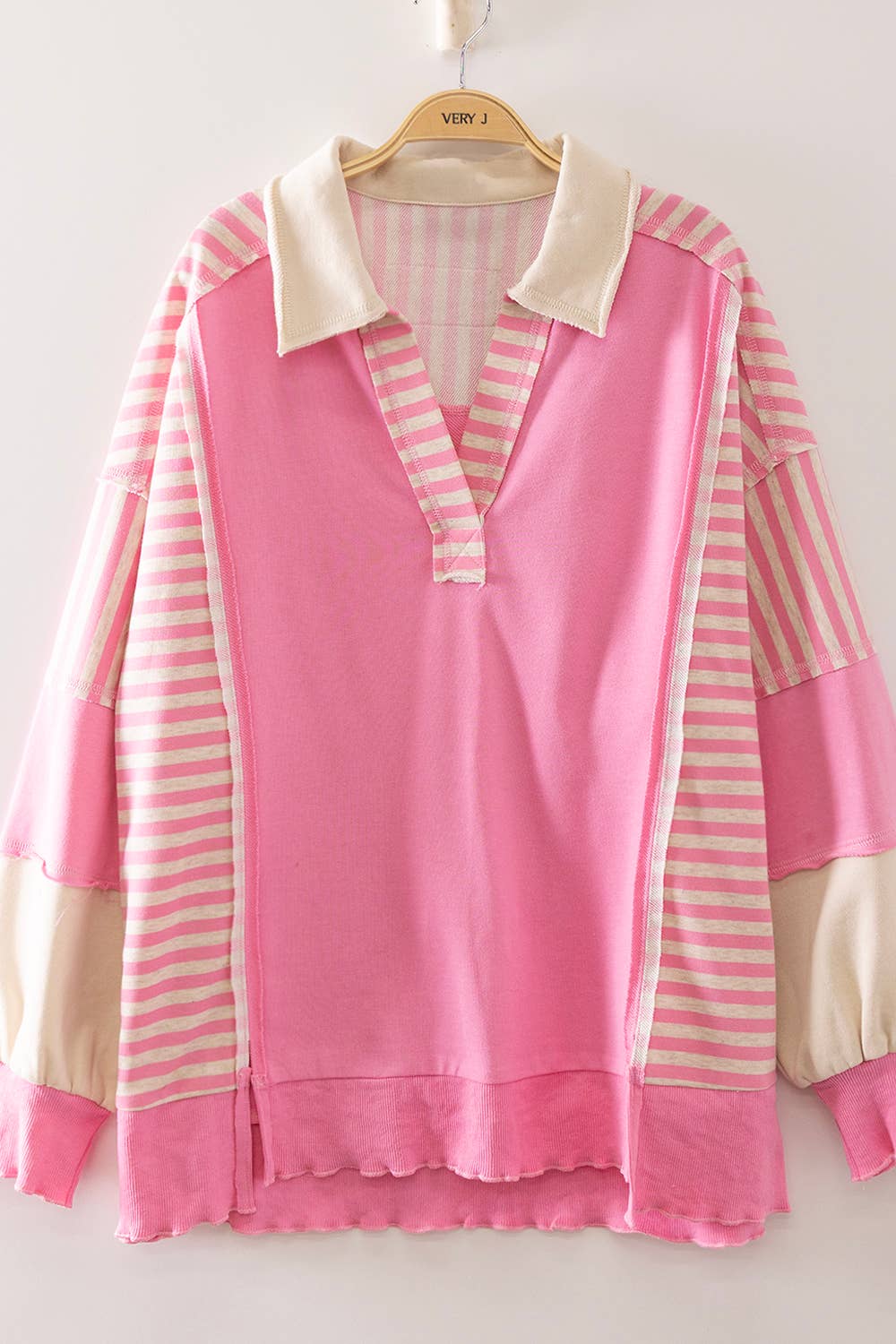 Vintage Stripe Rugby Sweatshirt- Pink