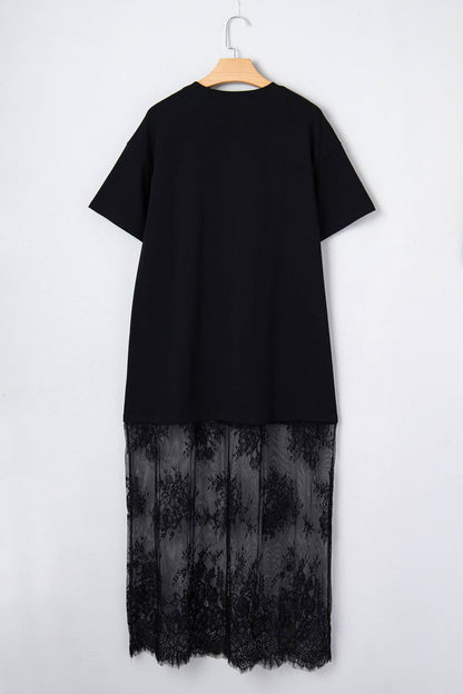 Mesh Lace T Shirt Maxi Dress