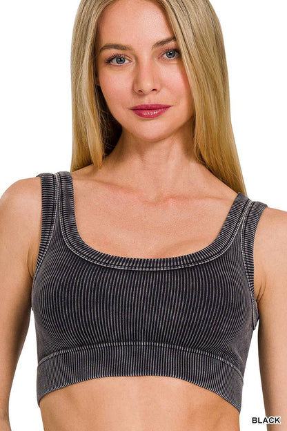 `Zenana Washed Seamless Rib Tank: DKGREEN-161045 / L/XL