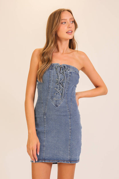 Denim Mini Dress (Light/Medium Denim)