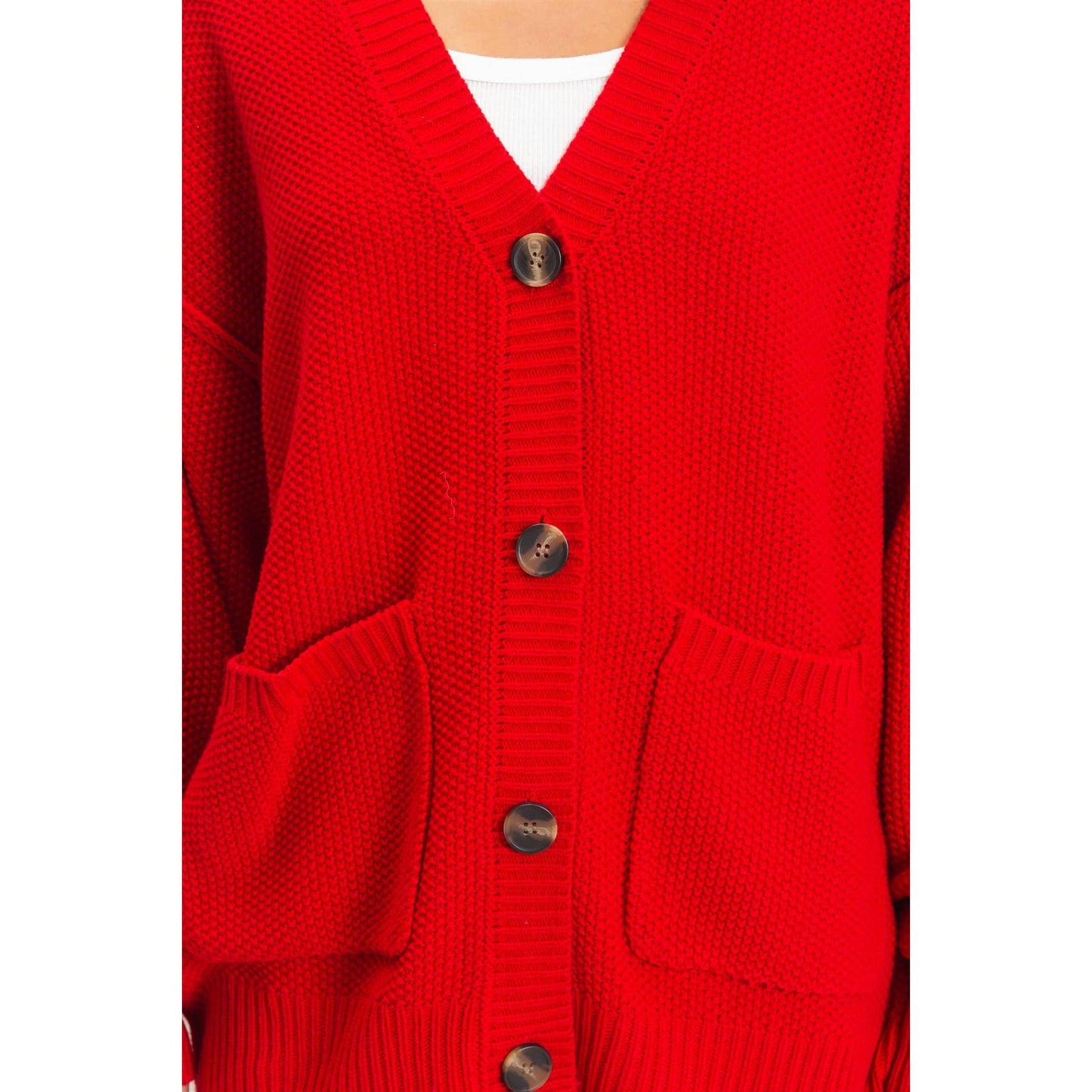 Oversized Knit Cardigan- Red