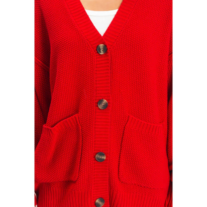 Oversized Knit Cardigan- Red