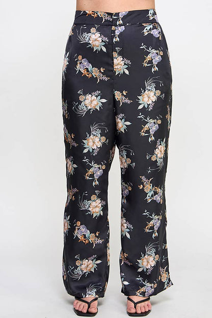 PLUS-Satin Floral Pant