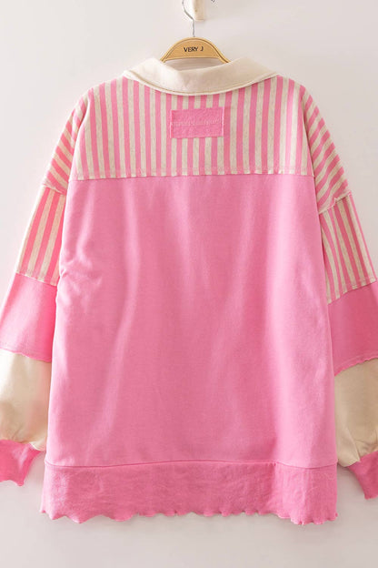 Vintage Stripe Rugby Sweatshirt- Pink