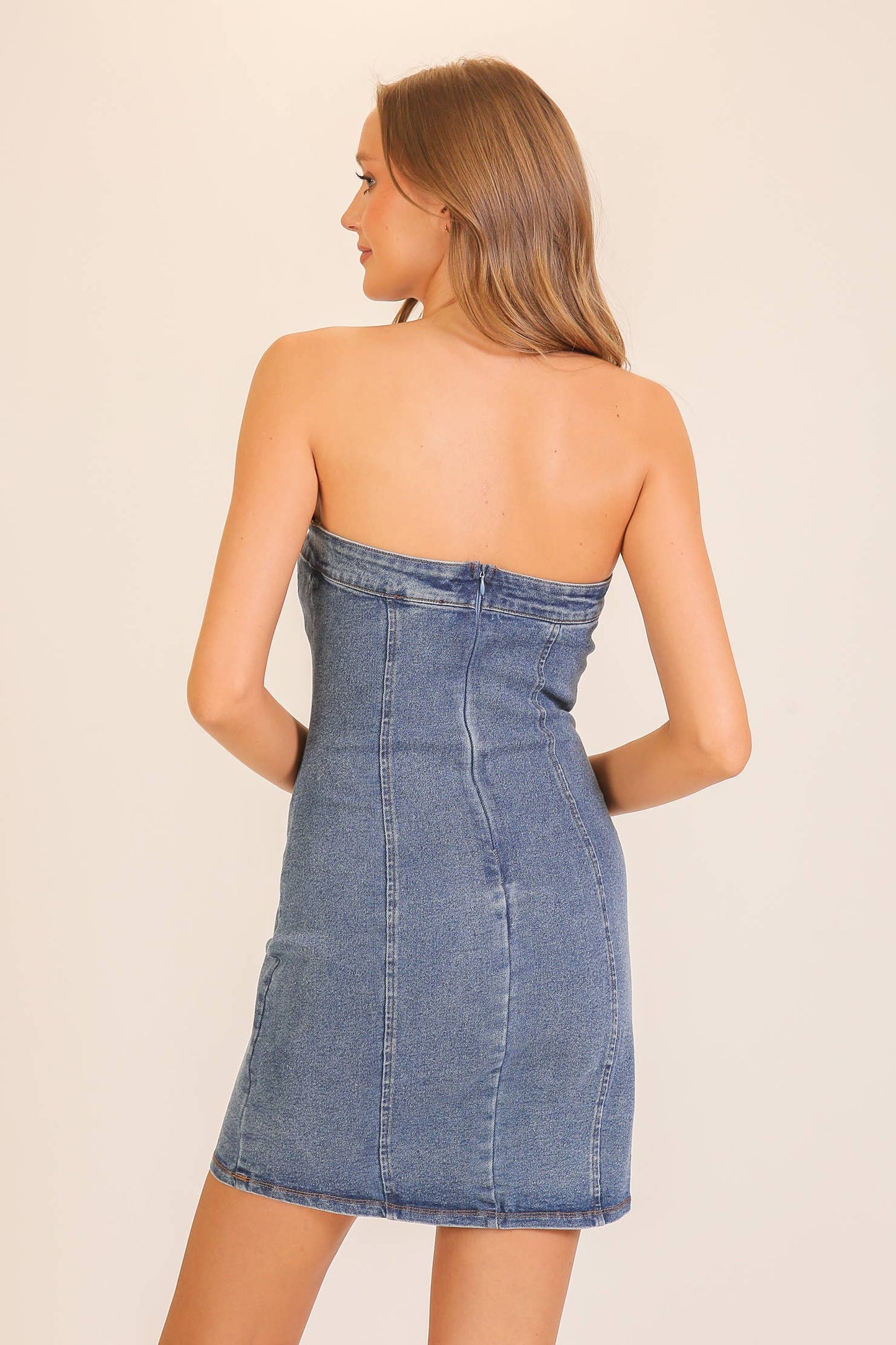Denim Mini Dress (Light/Medium Denim)