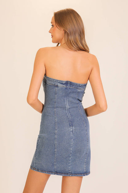 Denim Mini Dress (Light/Medium Denim)