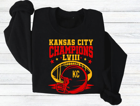 Kansas City CHAMPIONS LVIII Football & Helmet Shirt