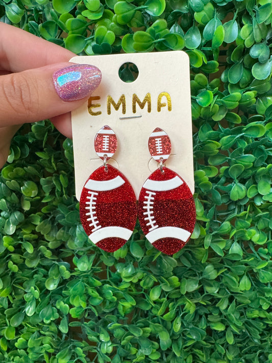 Red Glitter Football Earrings