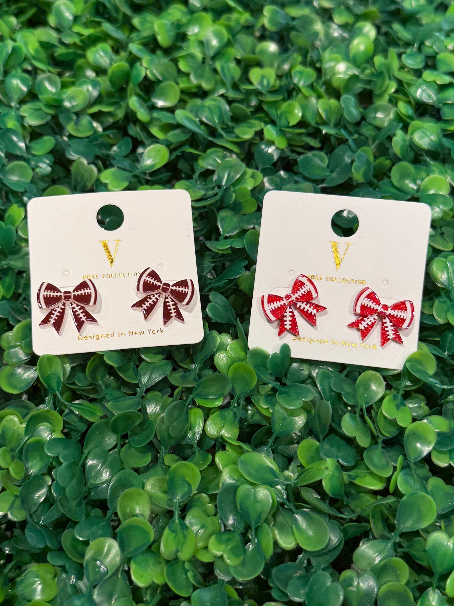 Football Bow Studs- Red/Brown