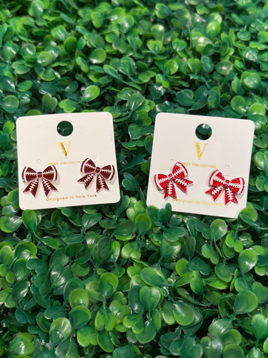 Football Bow Studs- Red/Brown