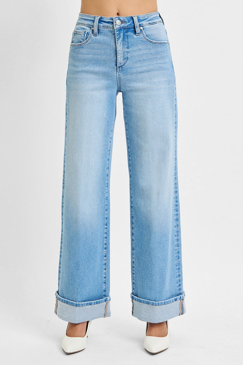 Risen High Rise Long Inseam Wide Leg Jeans