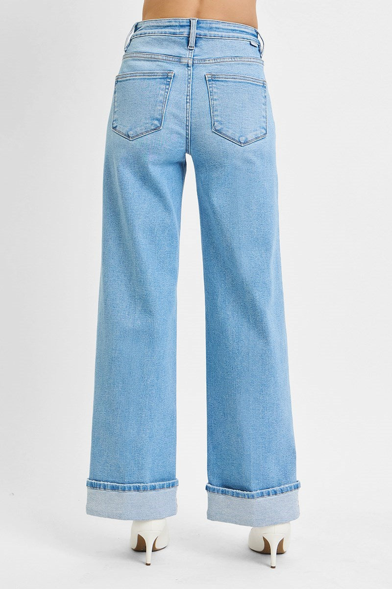 Risen High Rise Long Inseam Wide Leg Jeans