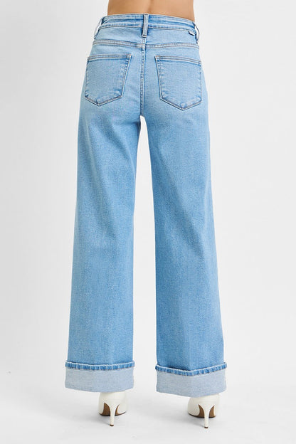 Risen High Rise Long Inseam Wide Leg Jeans