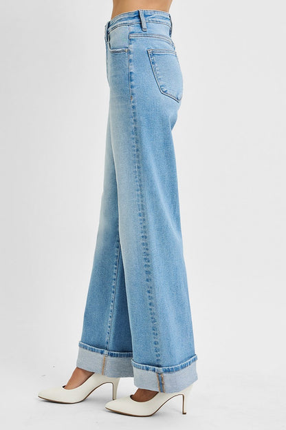 Risen High Rise Long Inseam Wide Leg Jeans