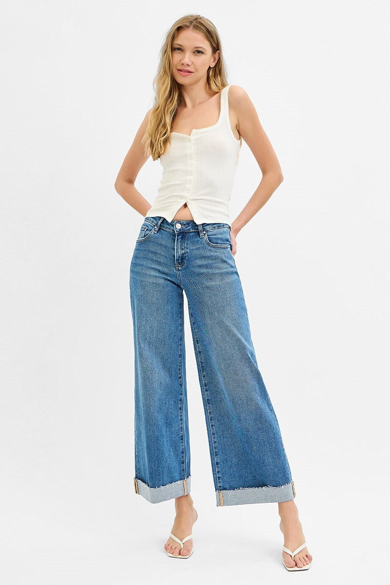 Risen Low Rise Ankle Wide Cuffed Jeans