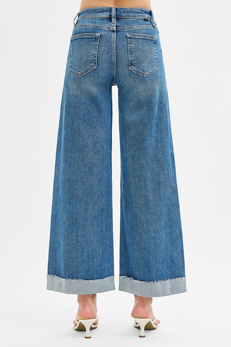 Risen Low Rise Ankle Wide Cuffed Jeans