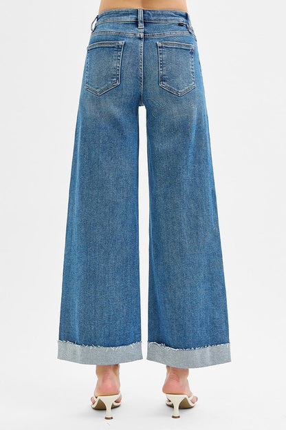 Risen Low Rise Ankle Wide Cuffed Jeans