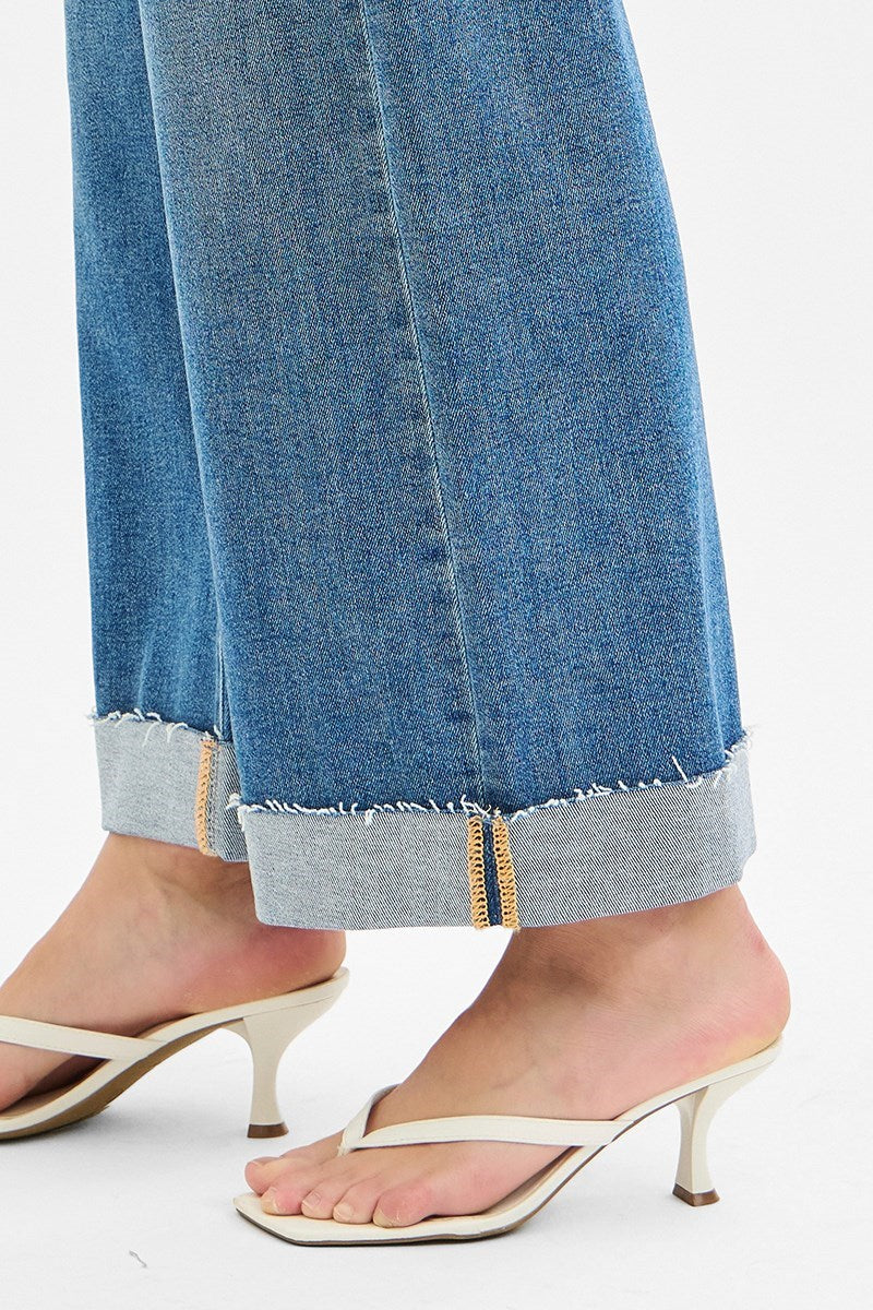 Risen Low Rise Ankle Wide Cuffed Jeans