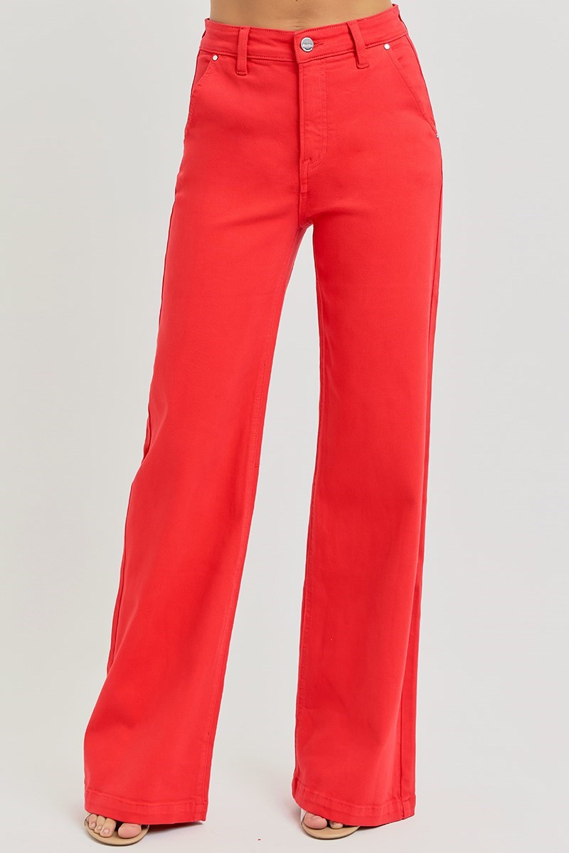 Risen High Rise Red Wide Leg Jeans