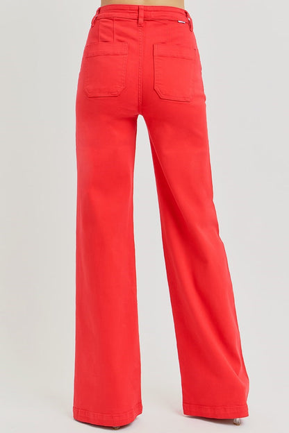 Risen High Rise Red Wide Leg Jeans