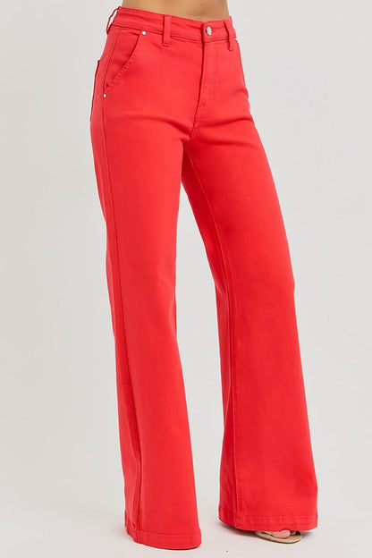 Risen High Rise Red Wide Leg Jeans