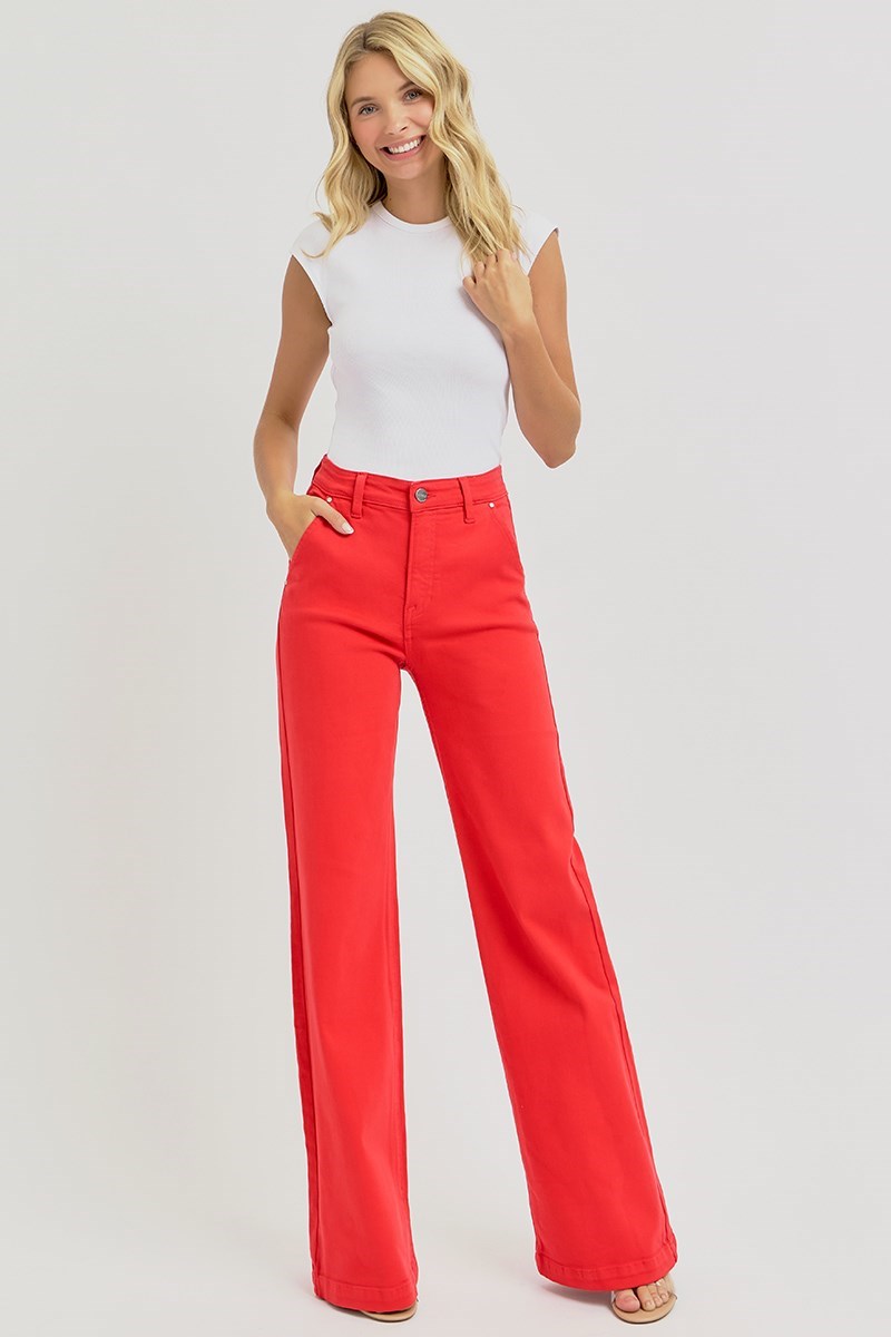Risen High Rise Red Wide Leg Jeans