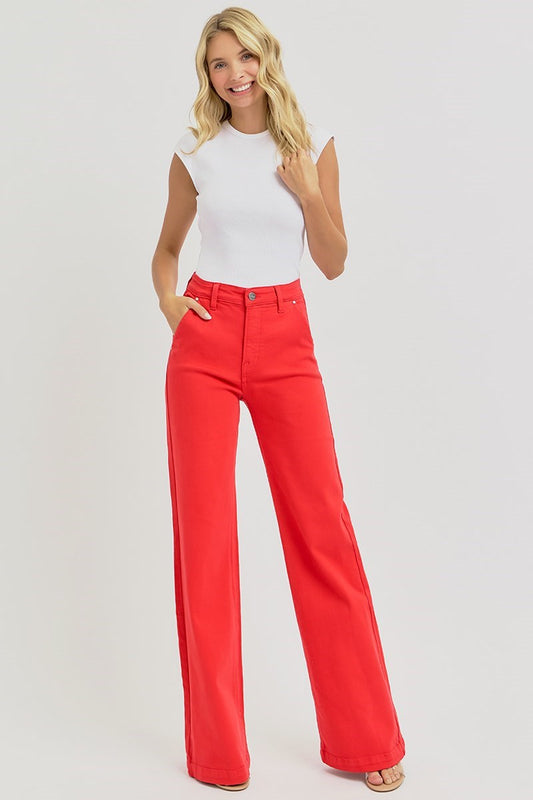 Risen High Rise Red Wide Leg Jeans