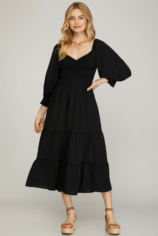 Sweetheart Midi Dress- Blk