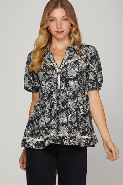 Navy Floral Top