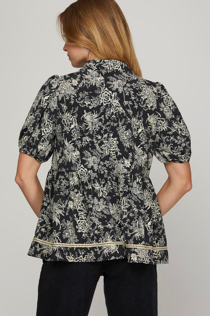 Navy Floral Top