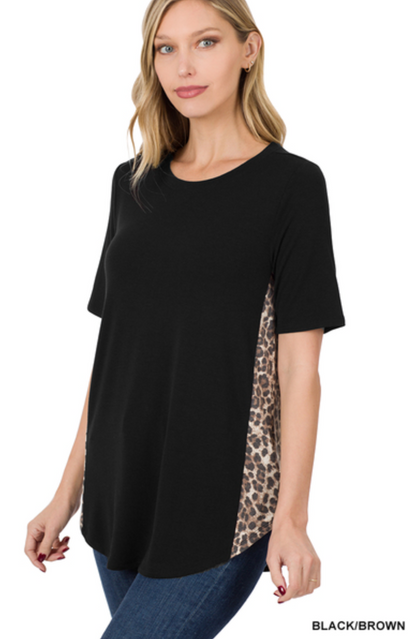 *Zenana Leopard Print Side Short Sleeve Top