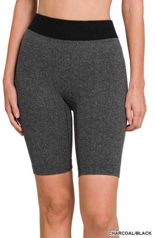 Zenana Ribbed Seamless Biker Shorts