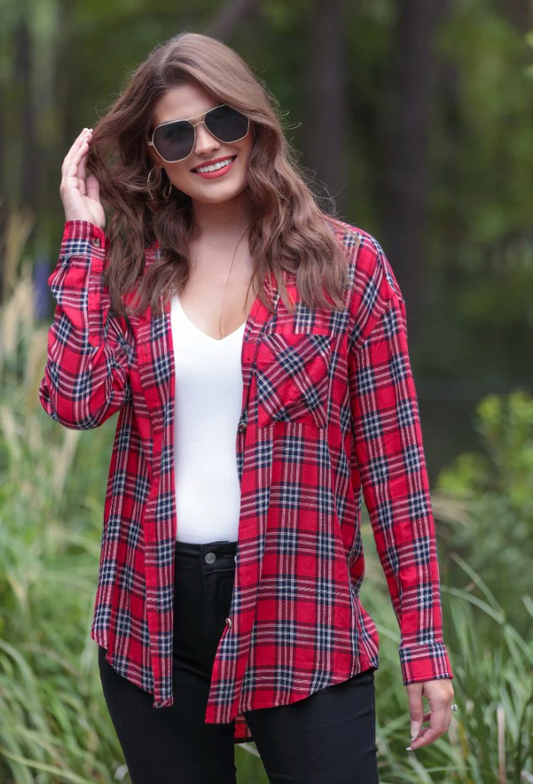 Red Plaid Button Up Top