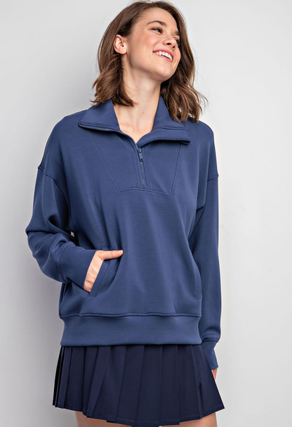 Rae Mode Quarter Zip Pullover- Smoked Navy