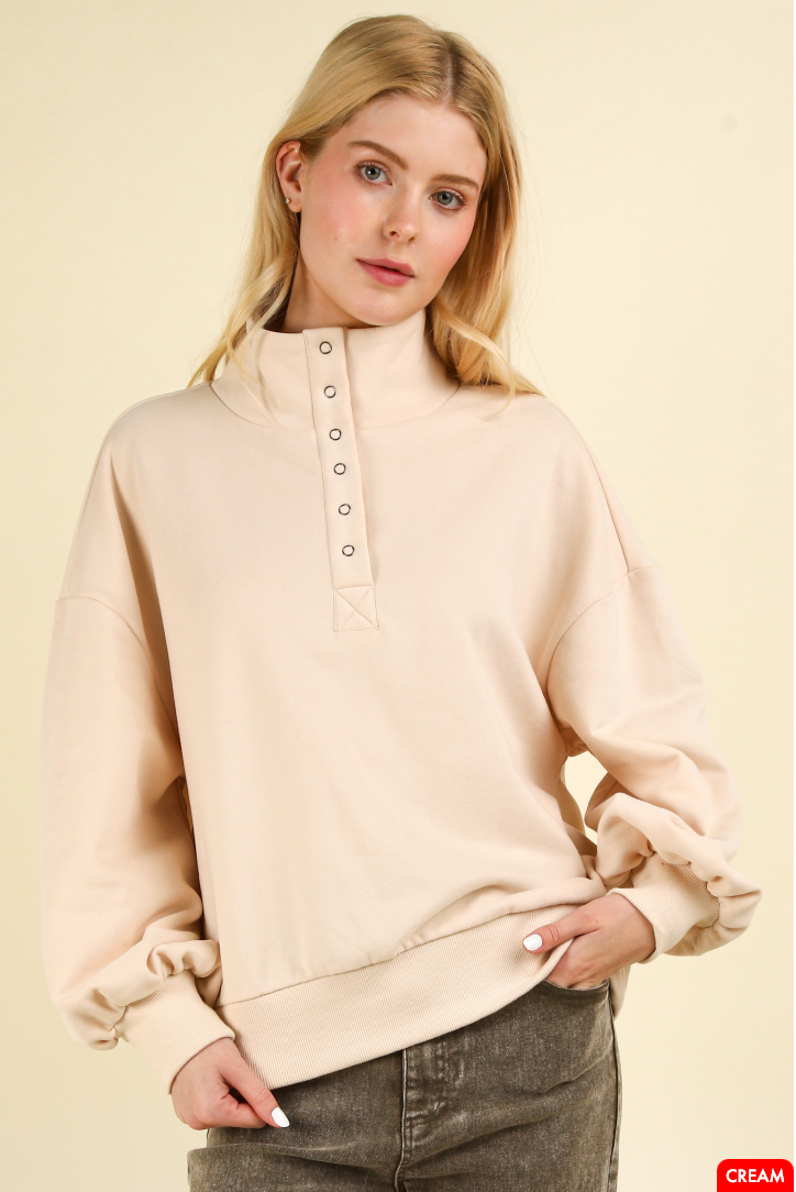 Cream Fall Henley Knit Top