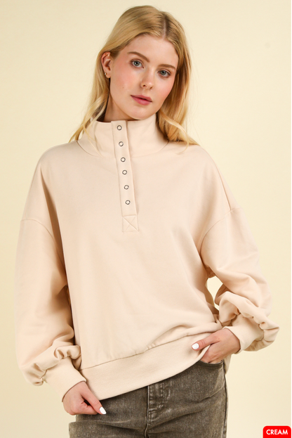 Cream Fall Henley Knit Top