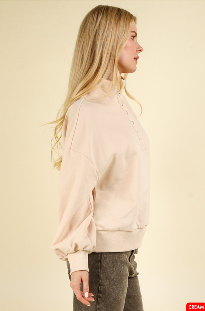 Cream Fall Henley Knit Top